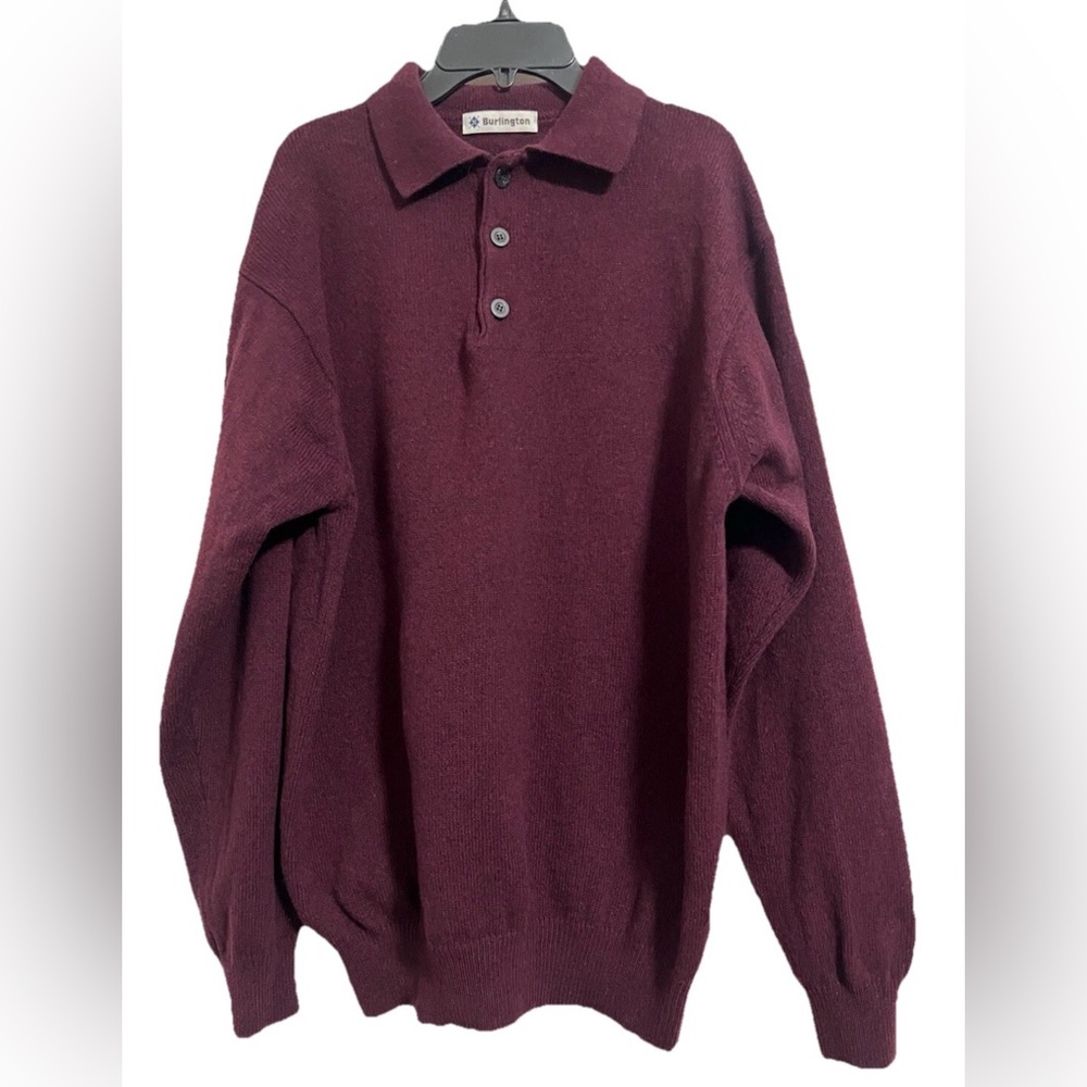 The Original Burlington 100% Lambswool Sweater Men’s Sz 50/ M Collared Burgundy